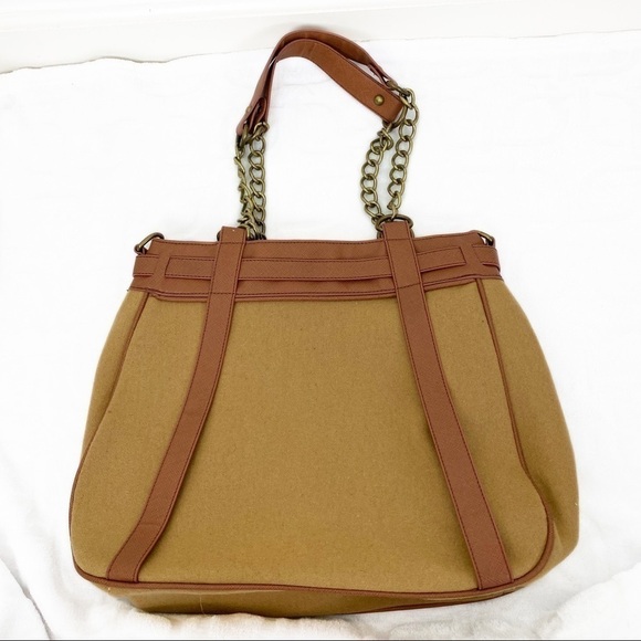 NEW URBAN OUTFITTERS SILENCE & NOISE Satchel Bag Shoulder Chain Tan Brown Felt - Picture 1 of 9
